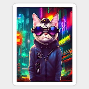 Cool Japanese Techno Cat In Japan Neon City Sticker